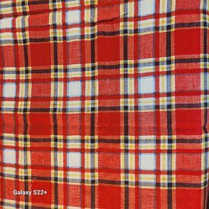 Marcus Bros Textiles Seersucker Plaid Fabric Red Yellow Cotton Blend 1970's